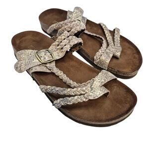 White Mountain Womens Metallic Hayleigh Leather Braid Footbed Sandal 9.5-10